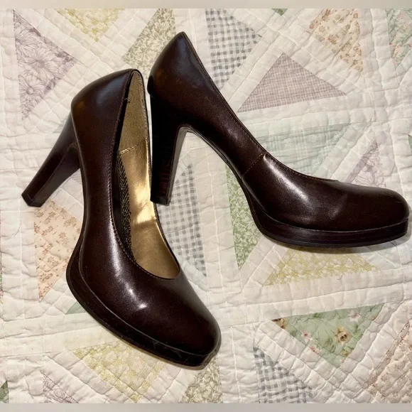 Candie’s Brown Platform Pumps Chunky Heel Size 8.5 Retro Work Heels Vintage - Picture 3 of 7